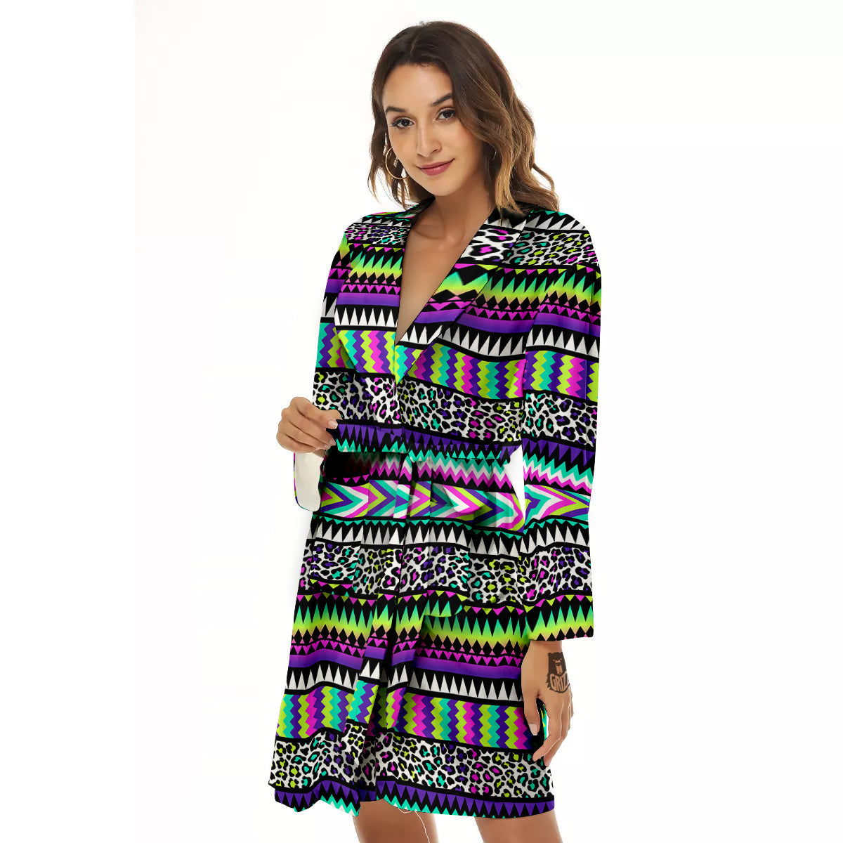 Navajo Tribal Colorful Leopard Print Women's Robe-grizzshop