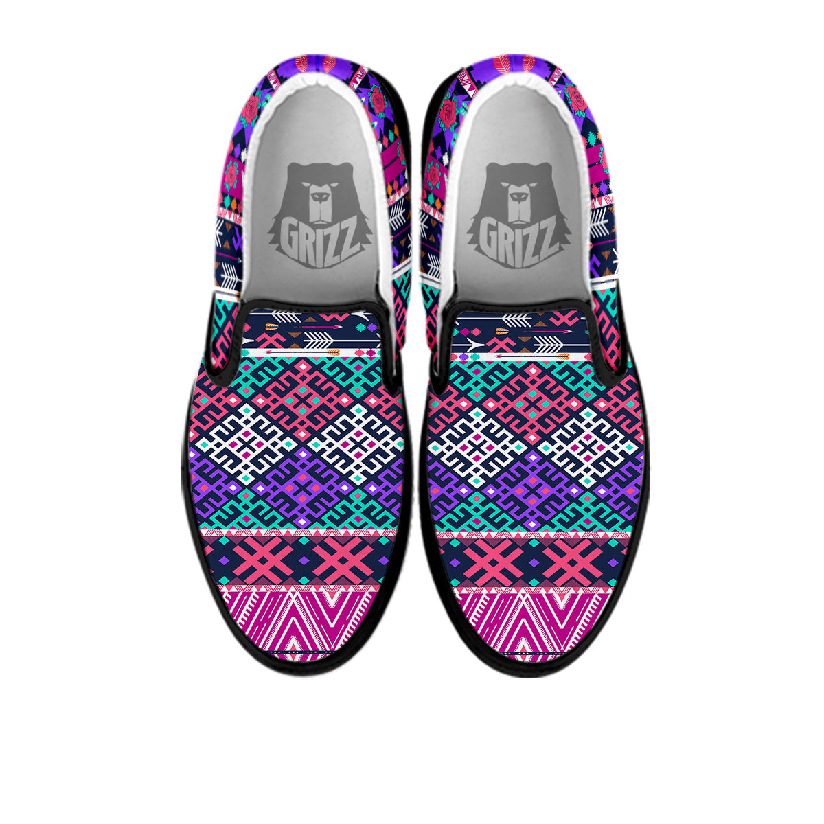 Navajo Tribal Colorful Native Print Black Slip On Shoes-grizzshop
