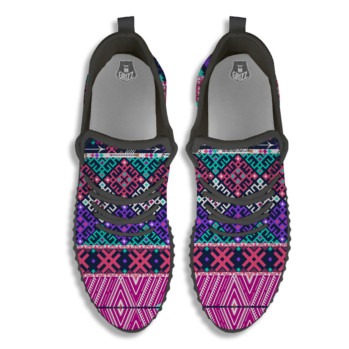 Navajo Tribal Colorful Native Print Black Walking Shoes-grizzshop