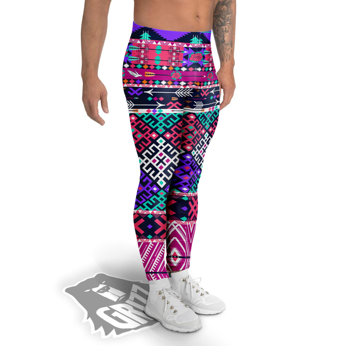Navajo Tribal Colorful Native Print Men's Leggings-grizzshop
