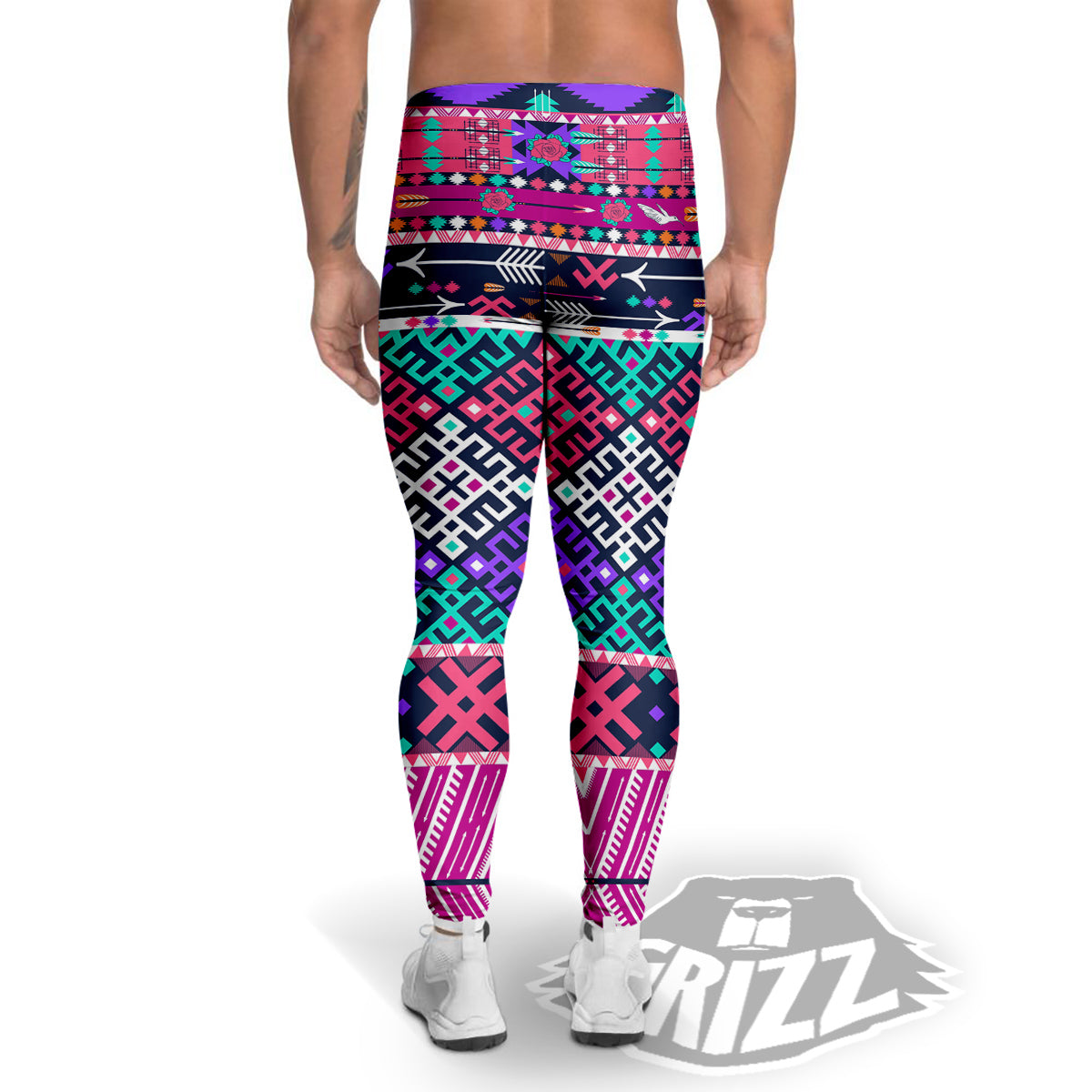 Navajo Tribal Colorful Native Print Men's Leggings-grizzshop