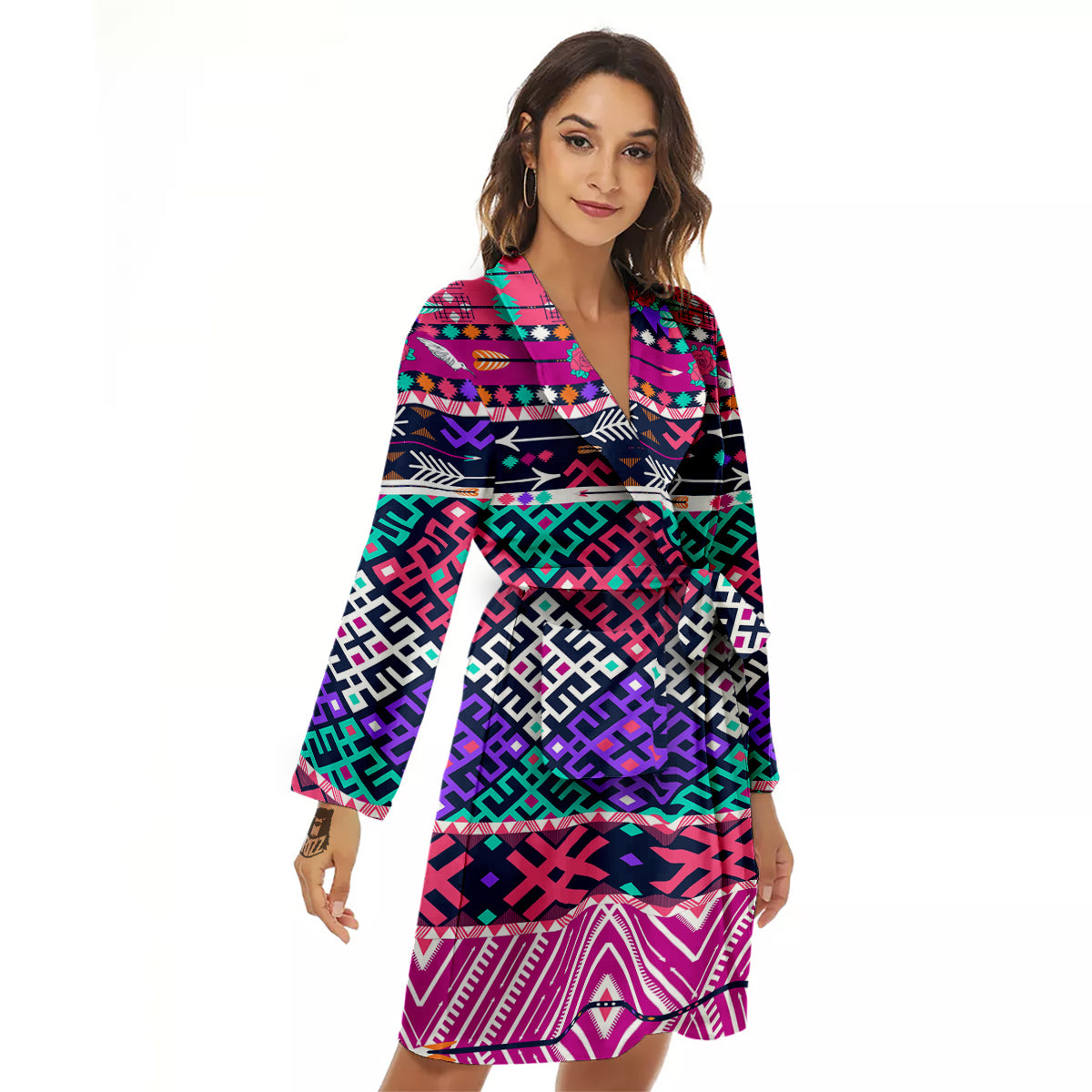 Navajo Tribal Colorful Native Print Women's Robe-grizzshop