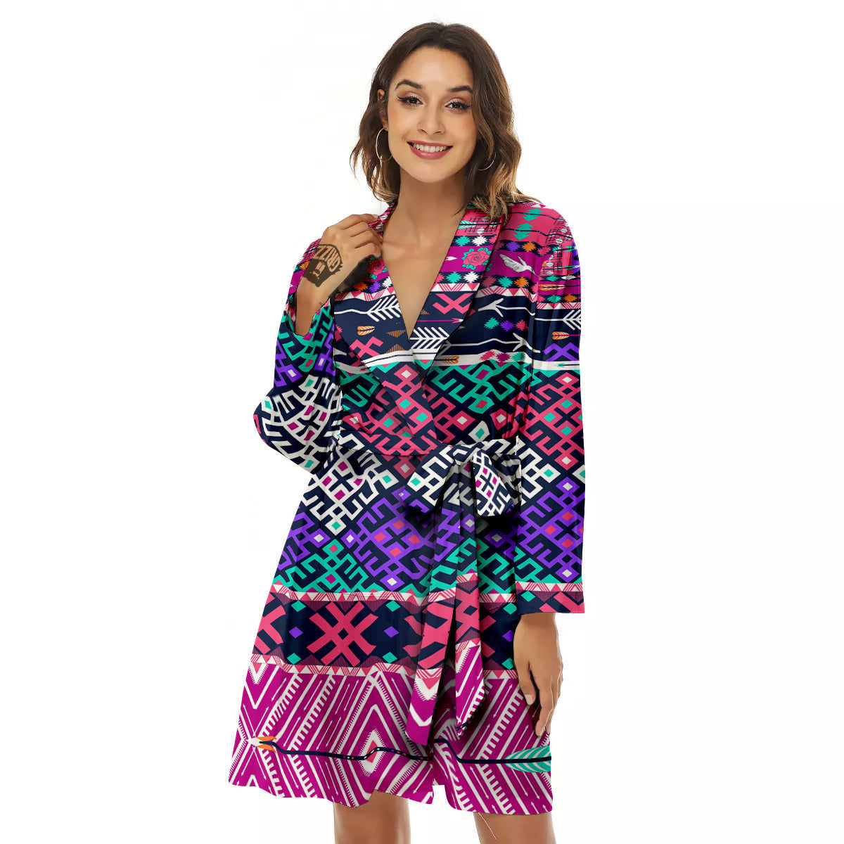 Navajo Tribal Colorful Native Print Women's Robe-grizzshop