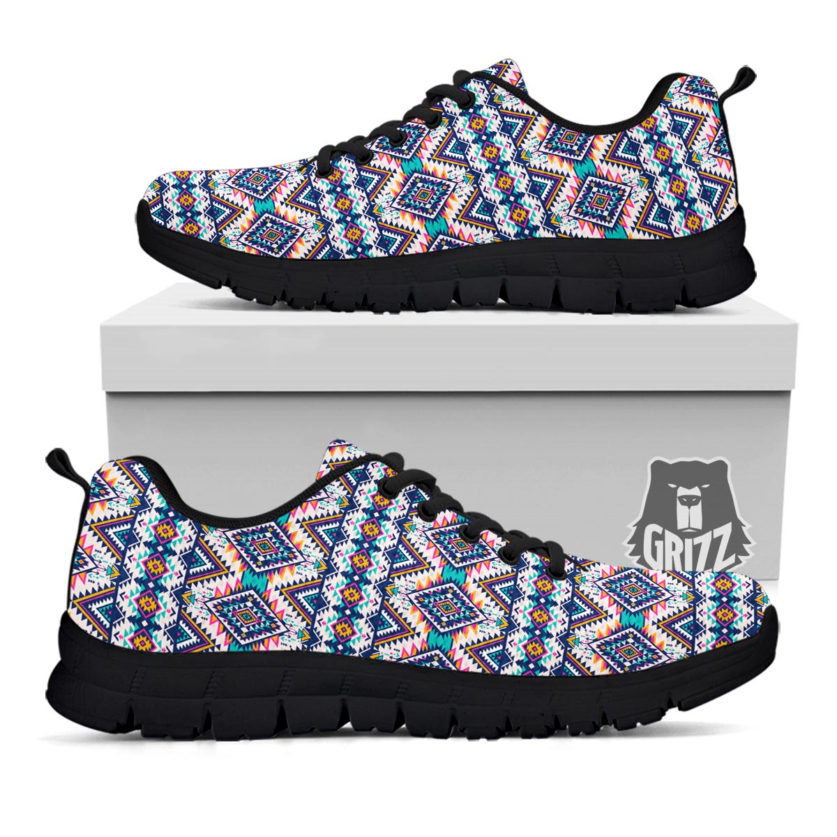 Navajo Tribal Pendleton Print Pattern Black Sneaker-grizzshop