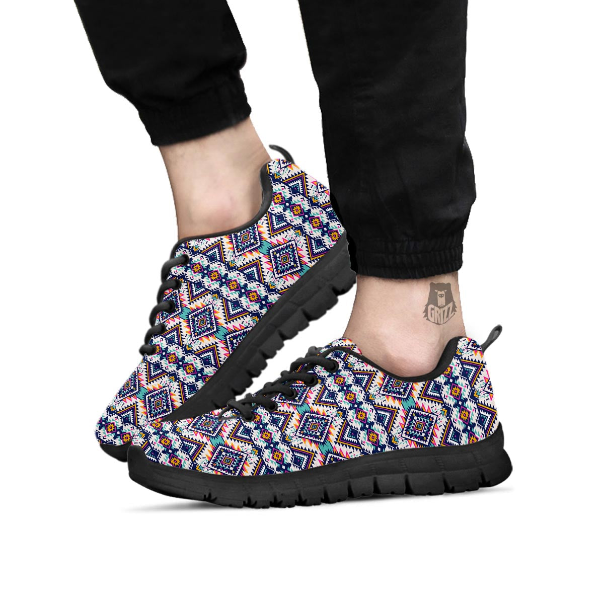 Navajo Tribal Pendleton Print Pattern Black Sneaker-grizzshop