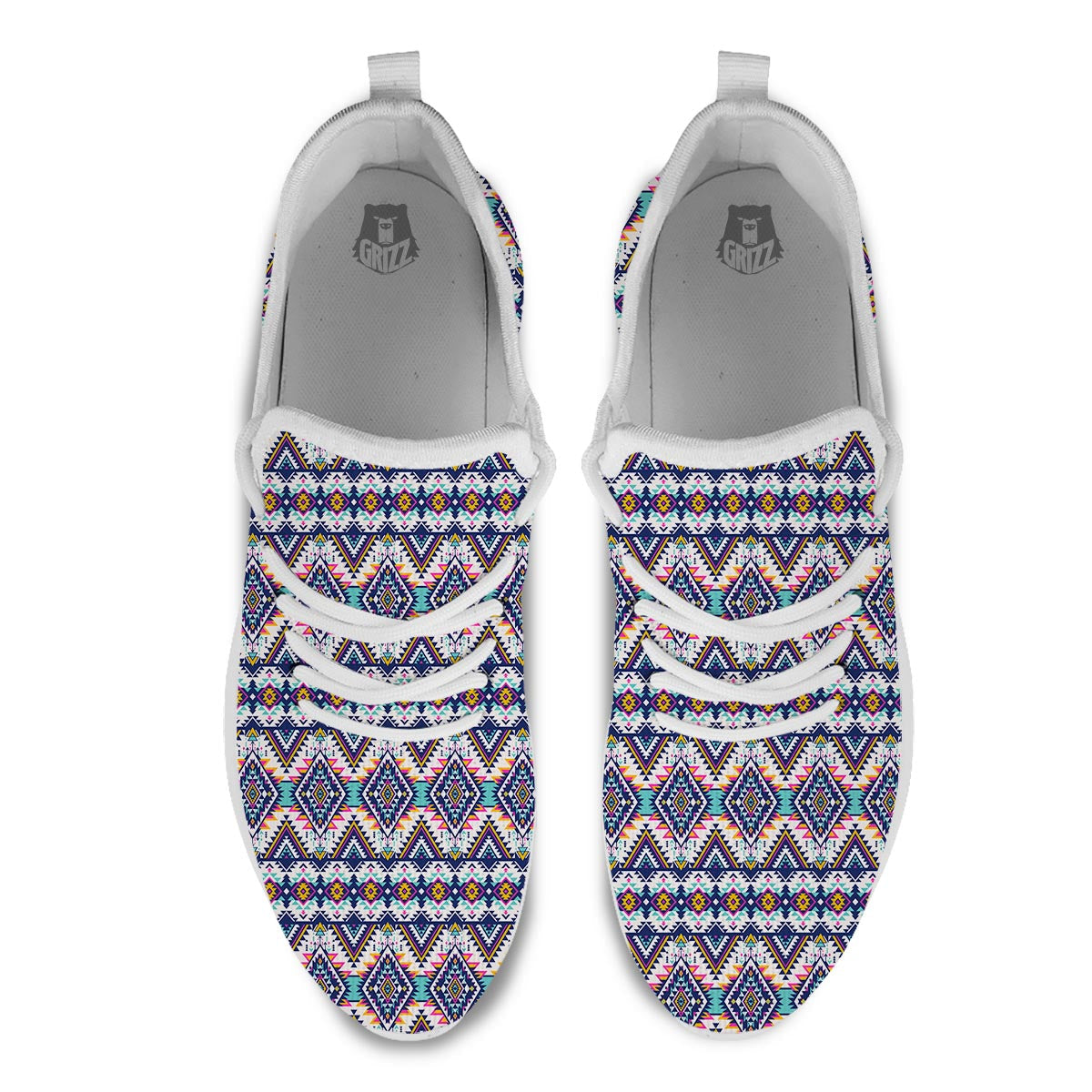 Navajo Tribal Pendleton Print Pattern White Athletic Shoes-grizzshop