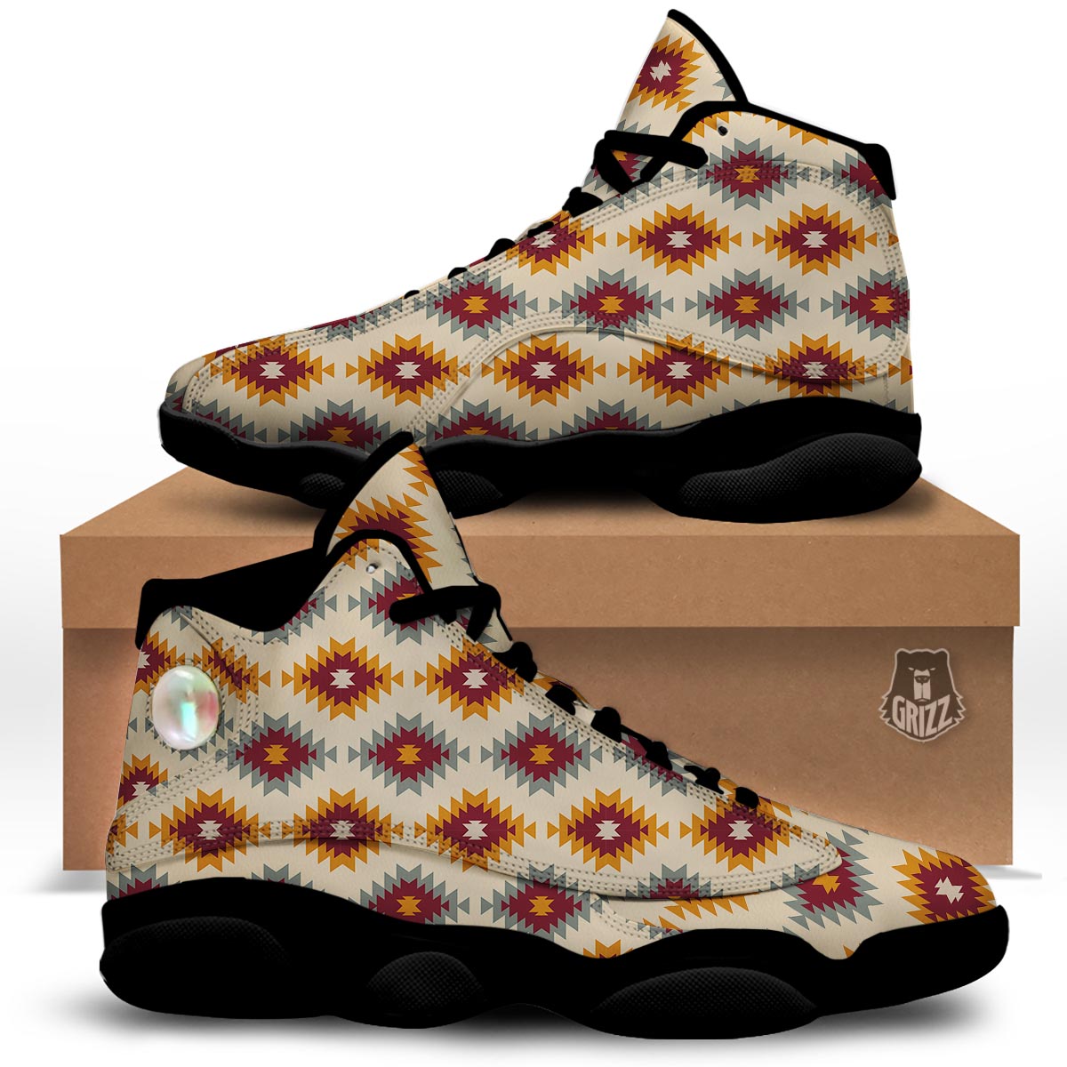 Navajo Tribal Southwestern Print Pattern Black Basketball Shoes-grizzshop