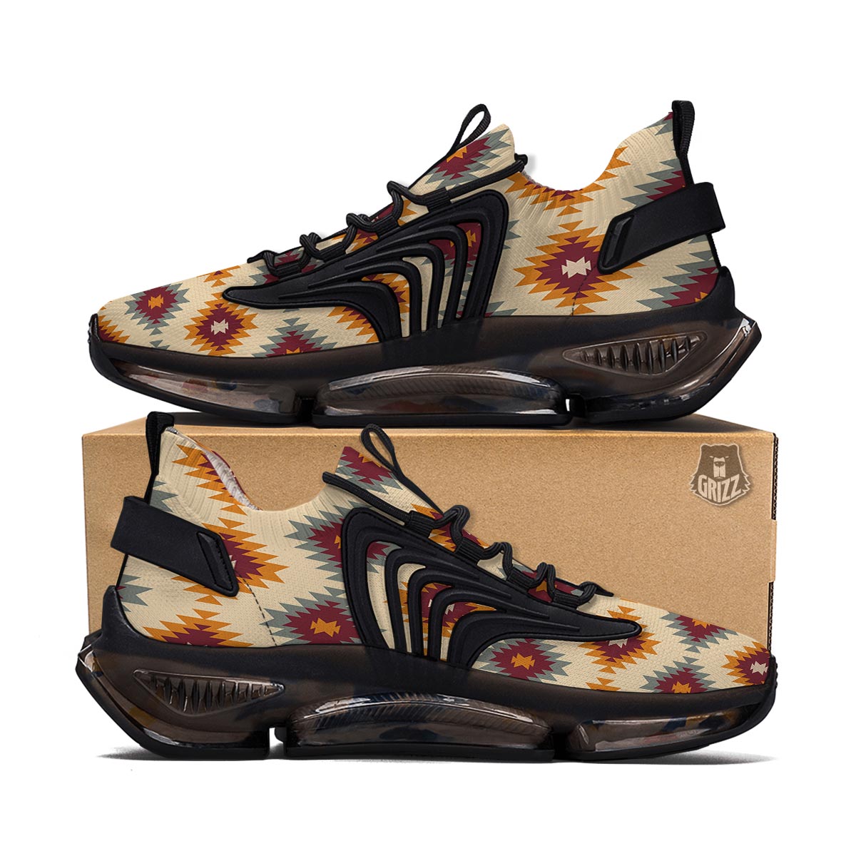 Navajo Tribal Southwestern Print Pattern Black Gym Shoes-grizzshop