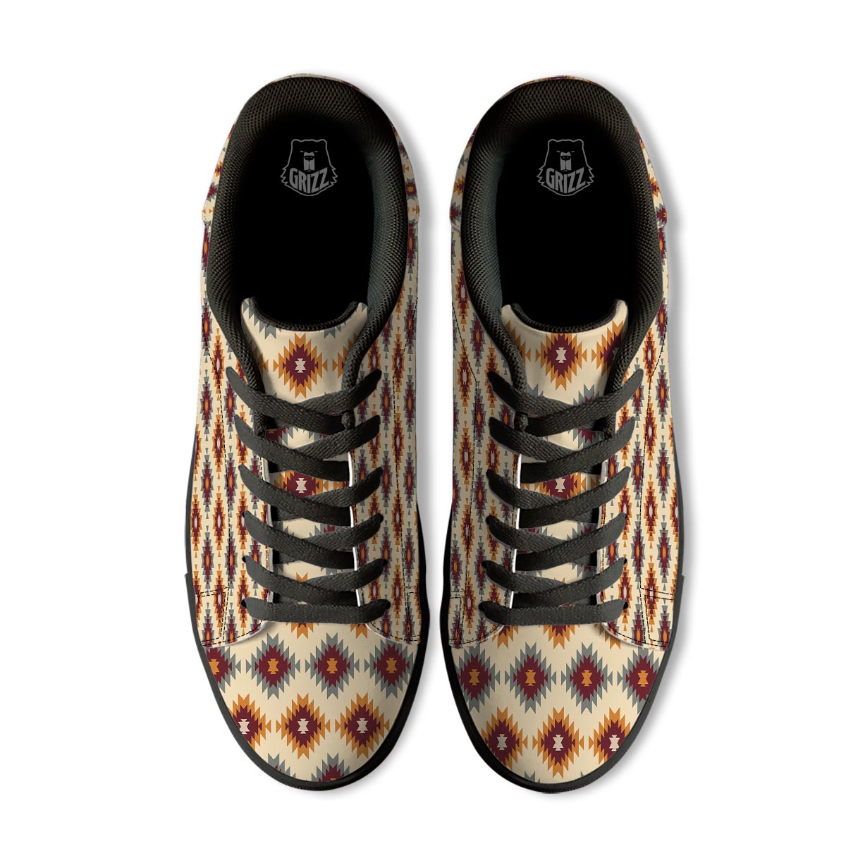 Navajo Tribal Southwestern Print Pattern Black Low Top Sneakers-grizzshop