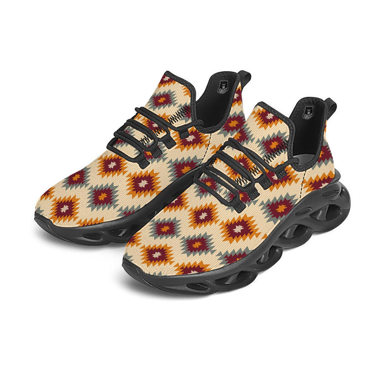 Navajo Tribal Southwestern Print Pattern Black Running Shoes-grizzshop