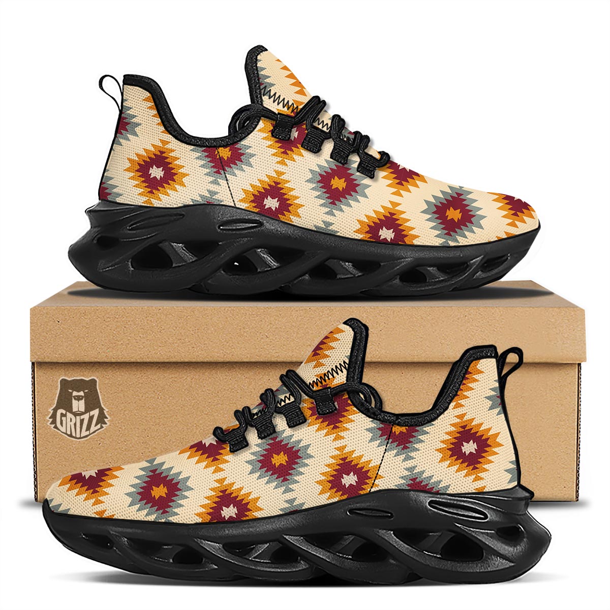 Navajo Tribal Southwestern Print Pattern Black Running Shoes-grizzshop