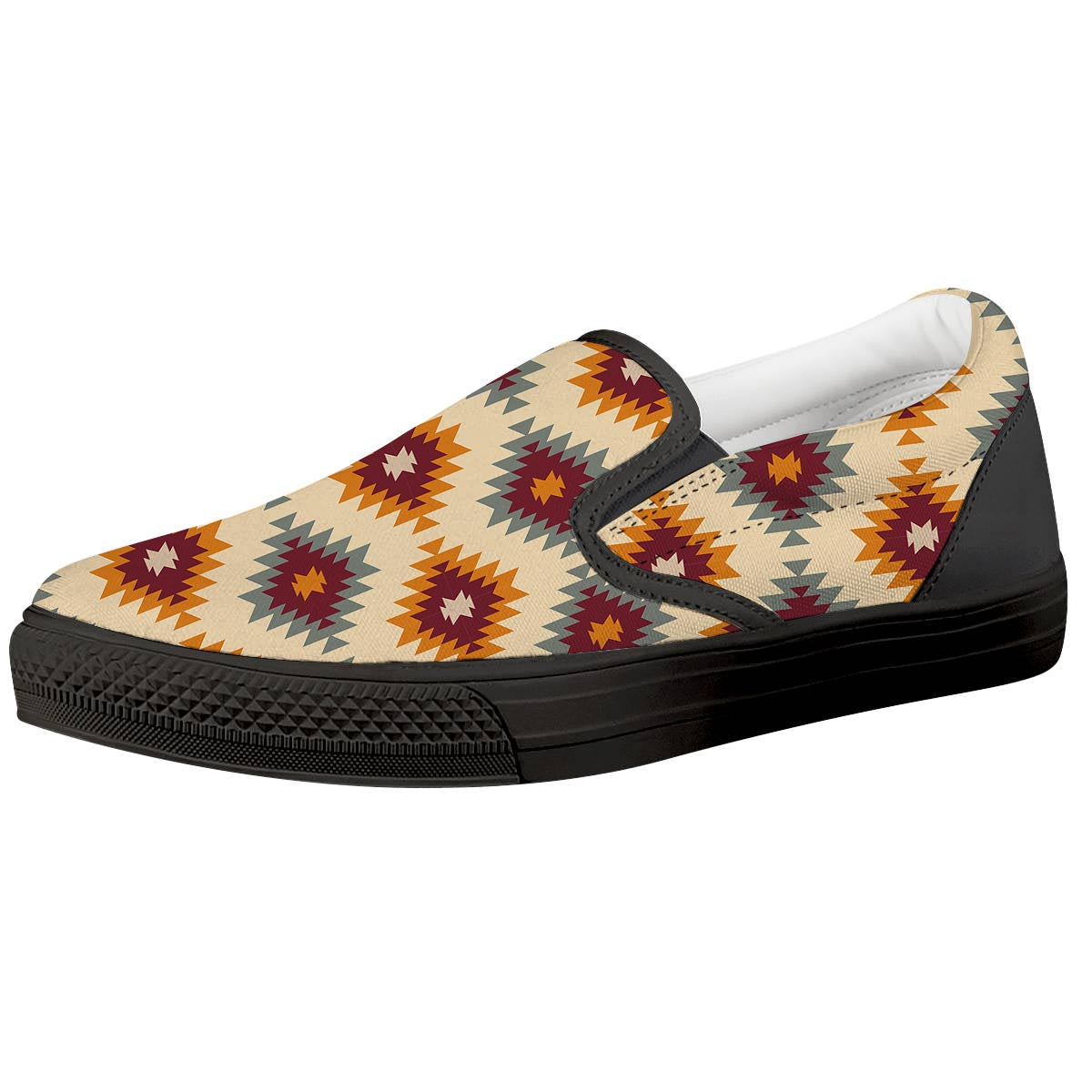 Navajo Tribal Southwestern Print Pattern Black Slip On Shoes-grizzshop