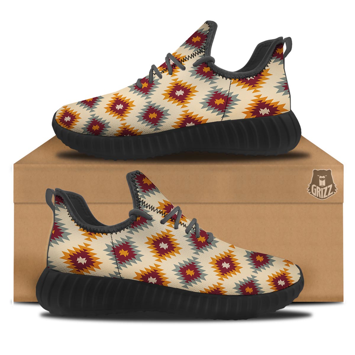 Navajo Tribal Southwestern Print Pattern Black Walking Shoes-grizzshop