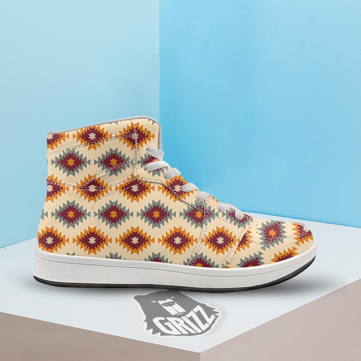 Navajo Tribal Southwestern Print Pattern High Top Sneakers-grizzshop