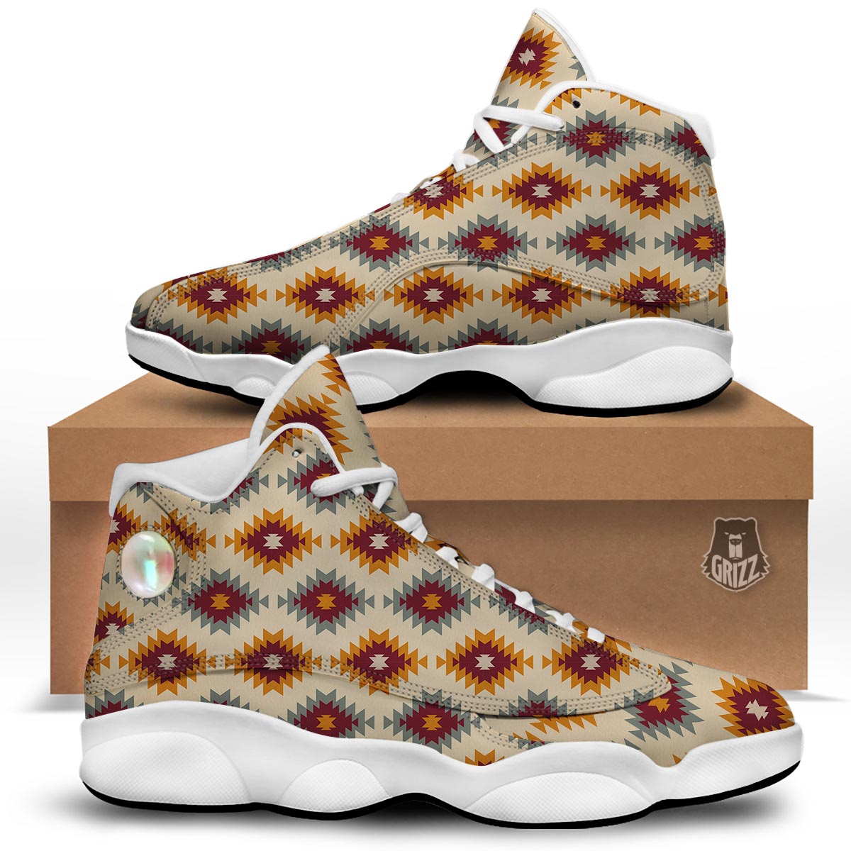 Navajo Tribal Southwestern Print Pattern White Basketball Shoes-grizzshop