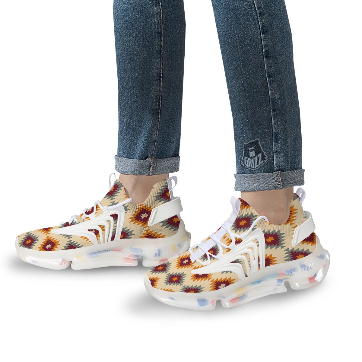 Navajo Tribal Southwestern Print Pattern White Gym Shoes-grizzshop