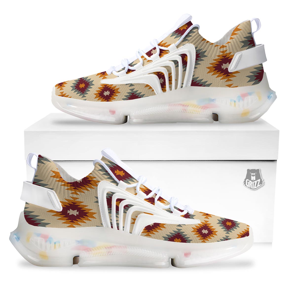 Navajo Tribal Southwestern Print Pattern White Gym Shoes-grizzshop