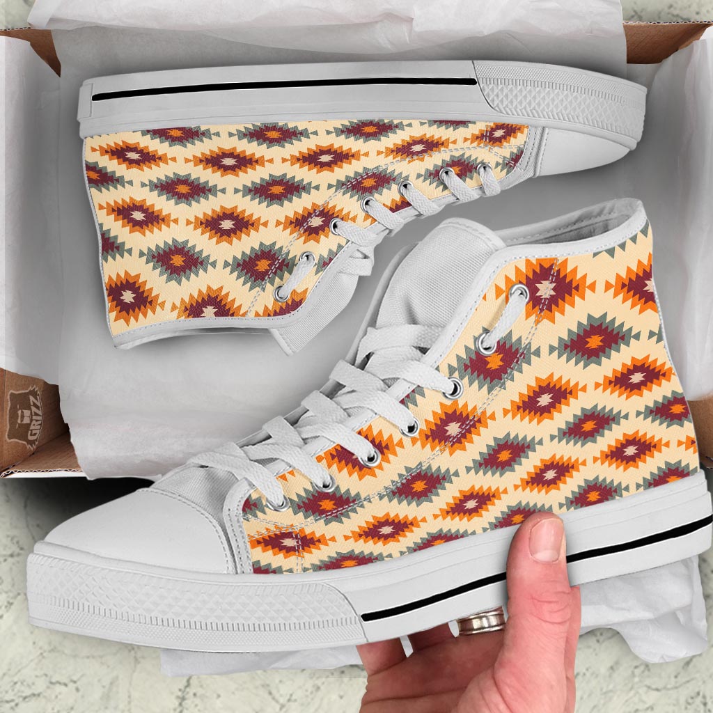 Navajo Tribal Southwestern Print Pattern White High Top Shoes-grizzshop