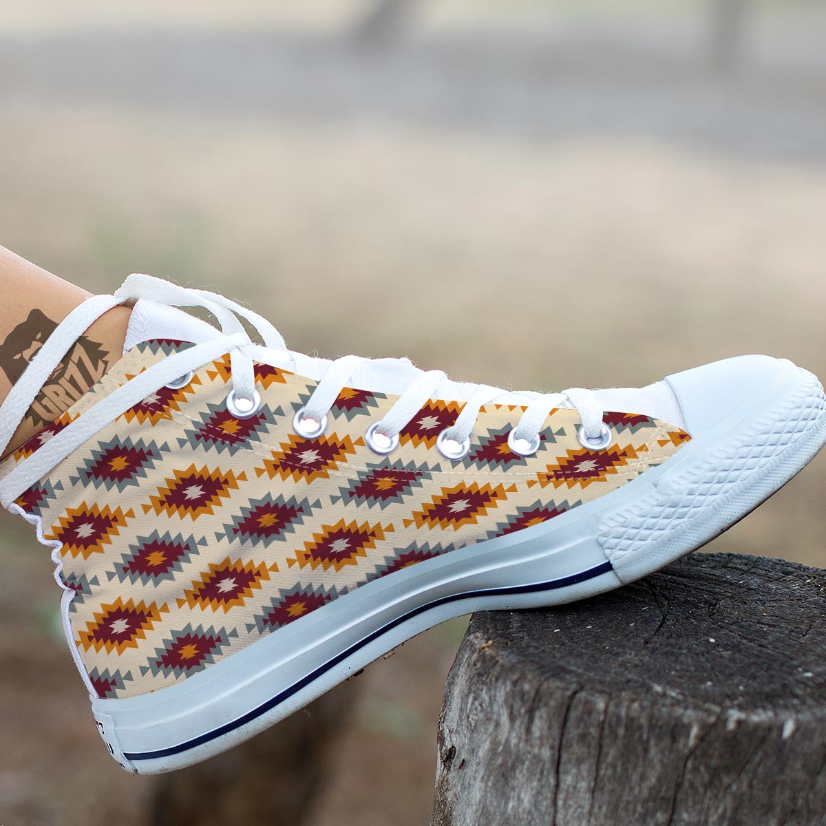 Navajo Tribal Southwestern Print Pattern White High Top Shoes-grizzshop