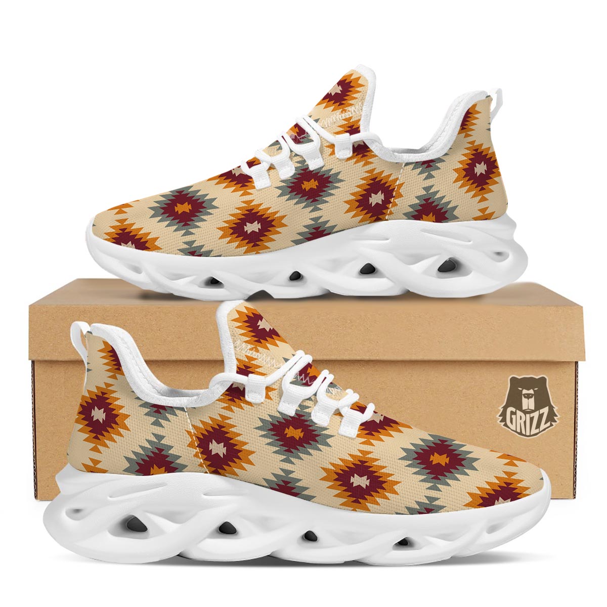 Navajo Tribal Southwestern Print Pattern White Running Shoes-grizzshop