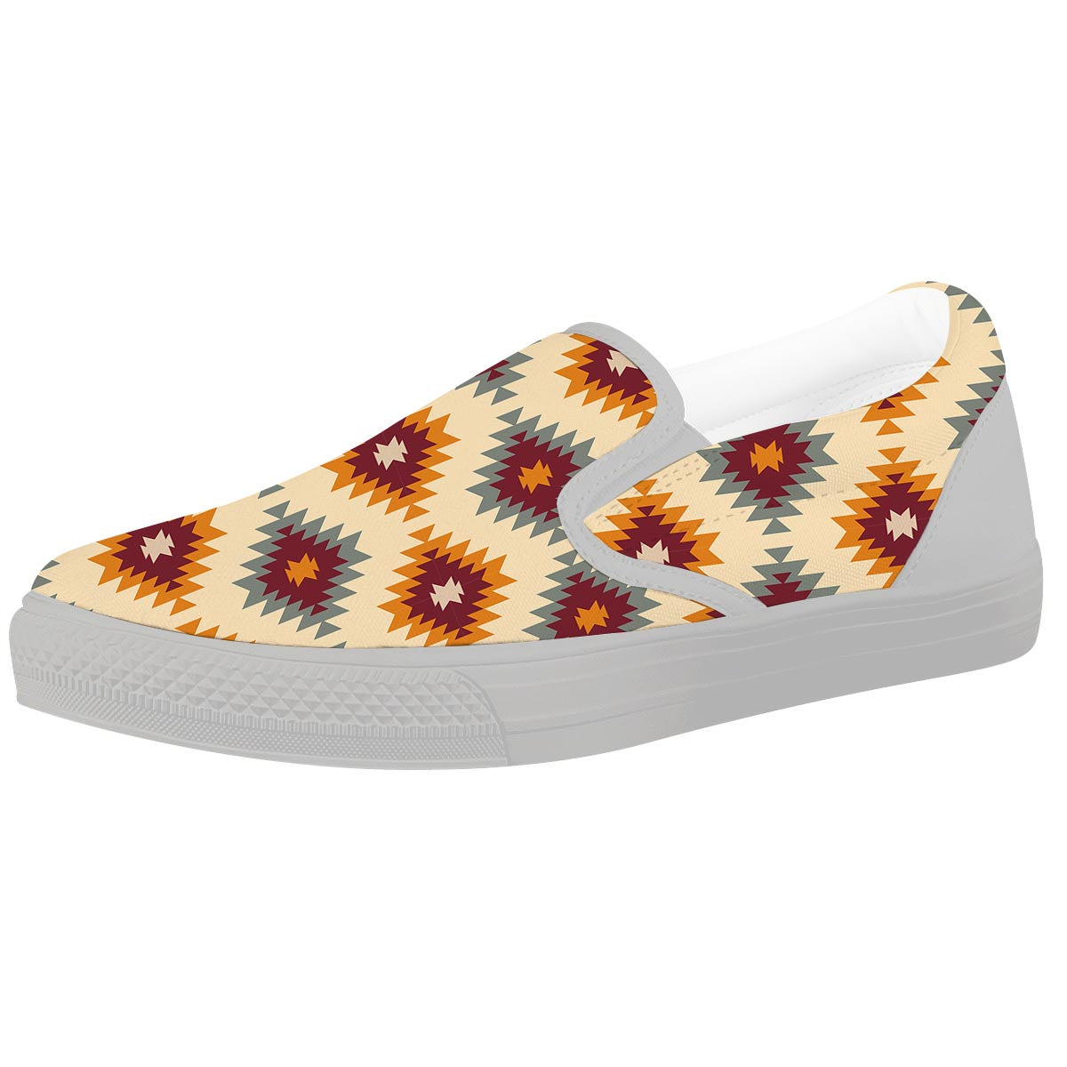 Navajo Tribal Southwestern Print Pattern White Slip On Shoes-grizzshop
