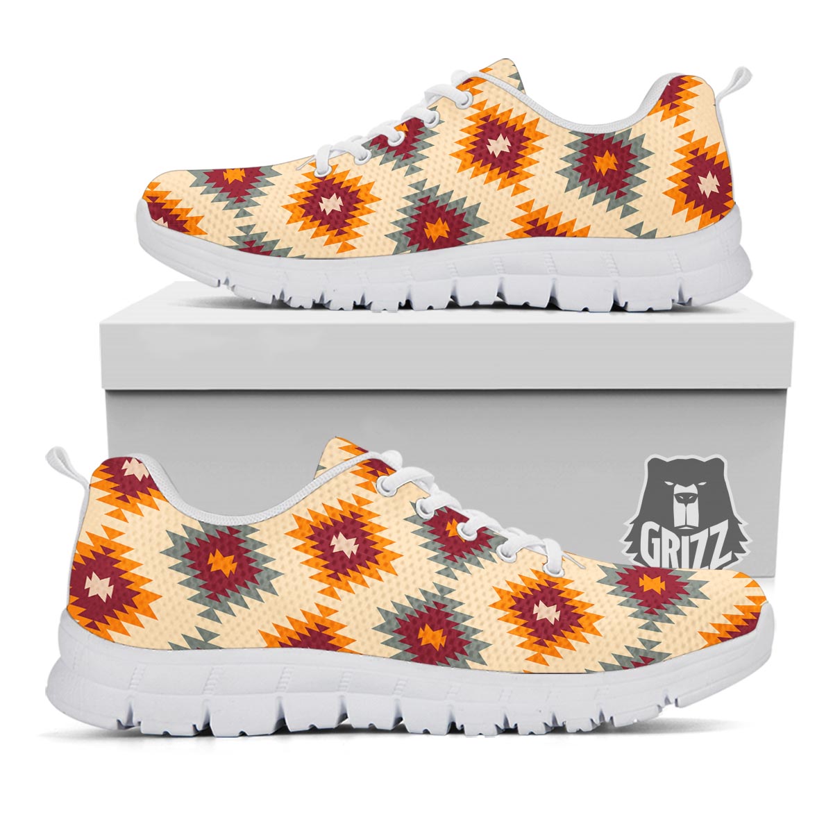 Navajo Tribal Southwestern Print Pattern White Sneaker-grizzshop