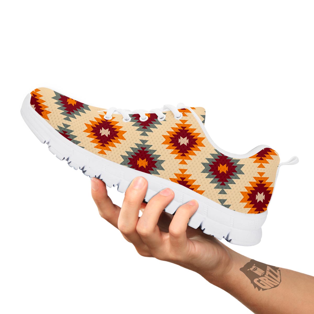 Navajo Tribal Southwestern Print Pattern White Sneaker-grizzshop