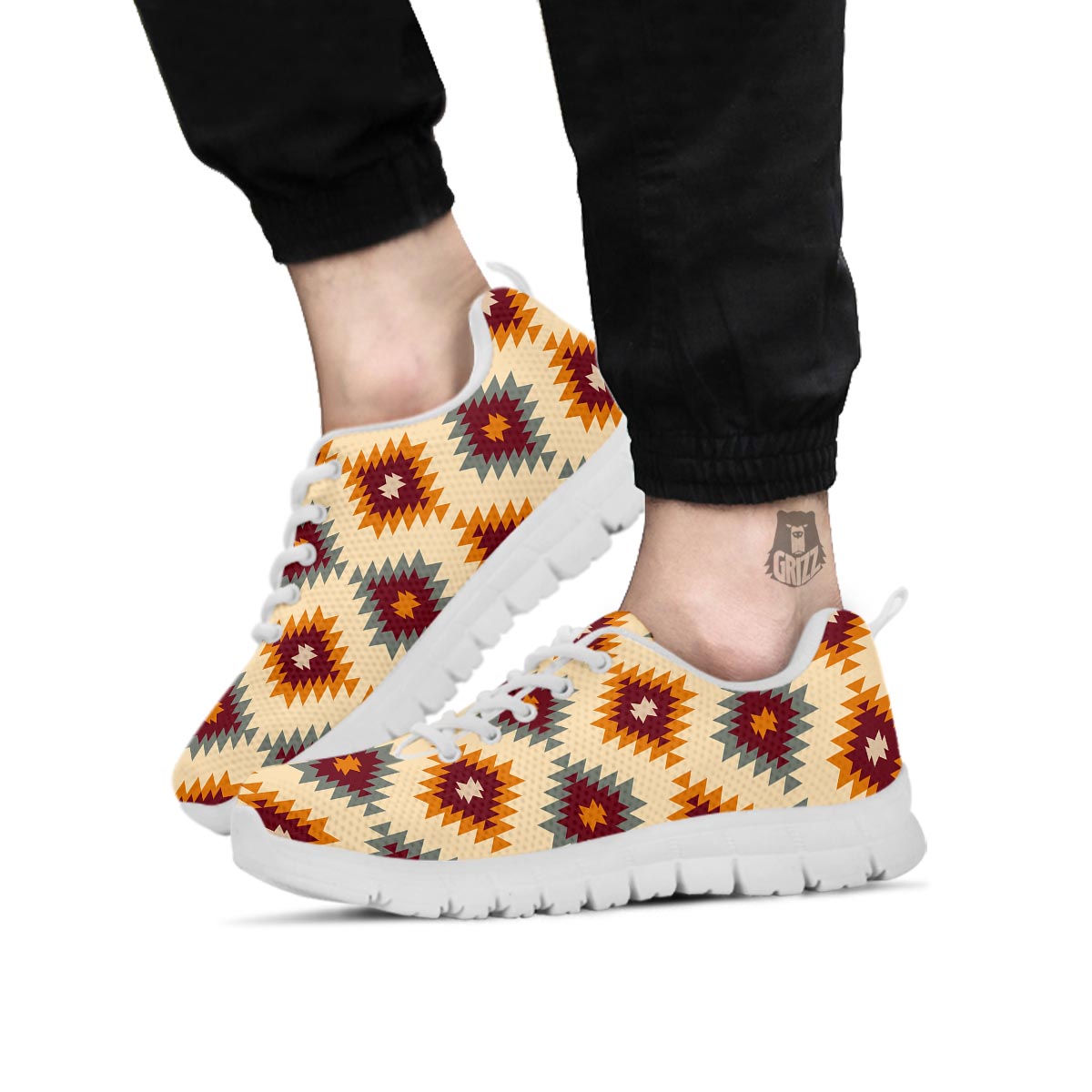 Navajo Tribal Southwestern Print Pattern White Sneaker-grizzshop