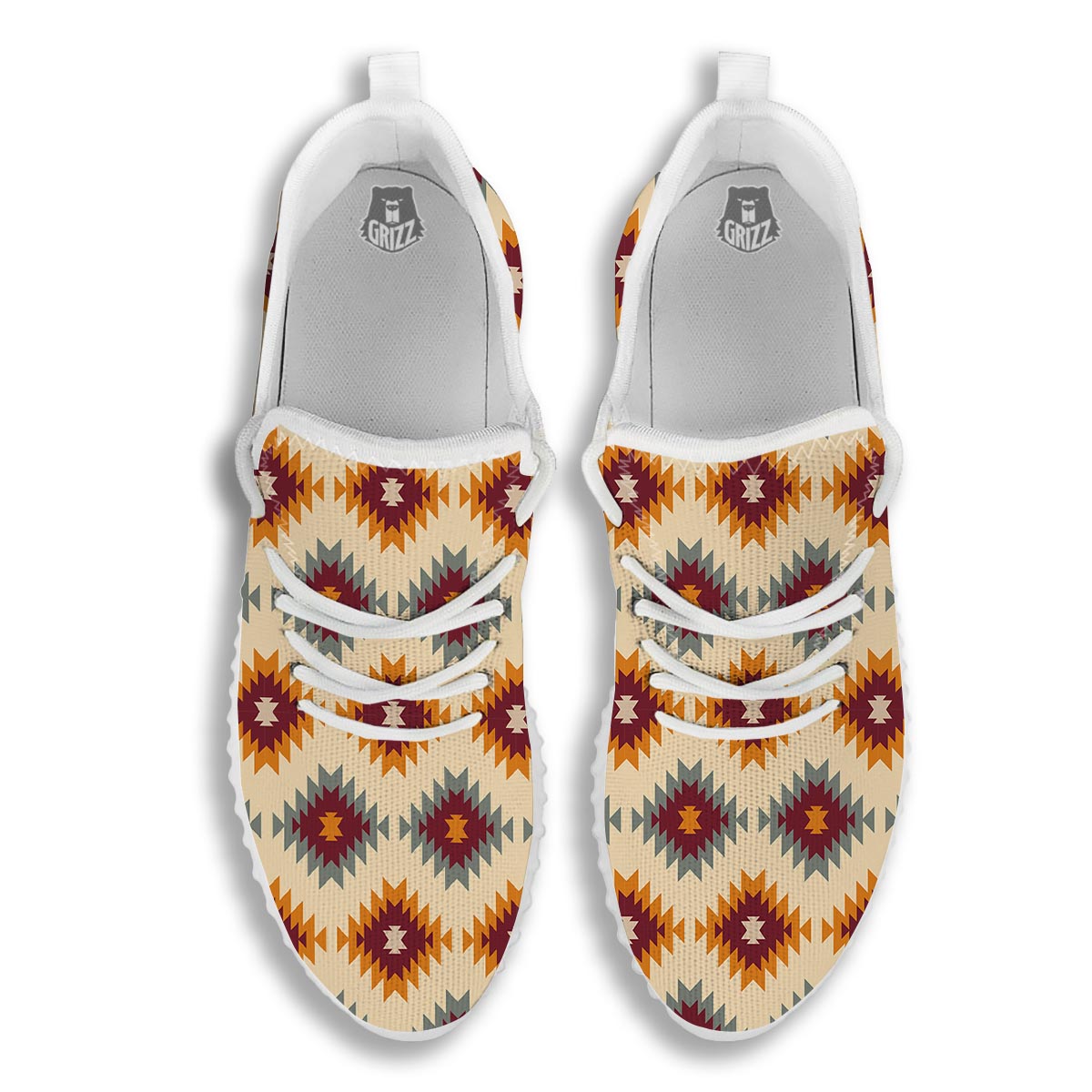 Navajo Tribal Southwestern Print Pattern White Walking Shoes-grizzshop