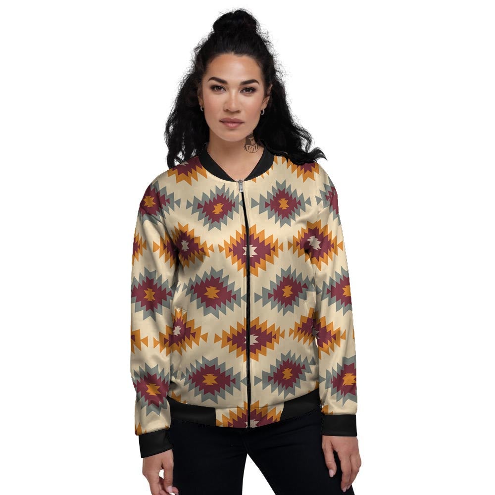 Navajo Tribal Southwestern Print Pattern Women's Bomber Jacket-grizzshop