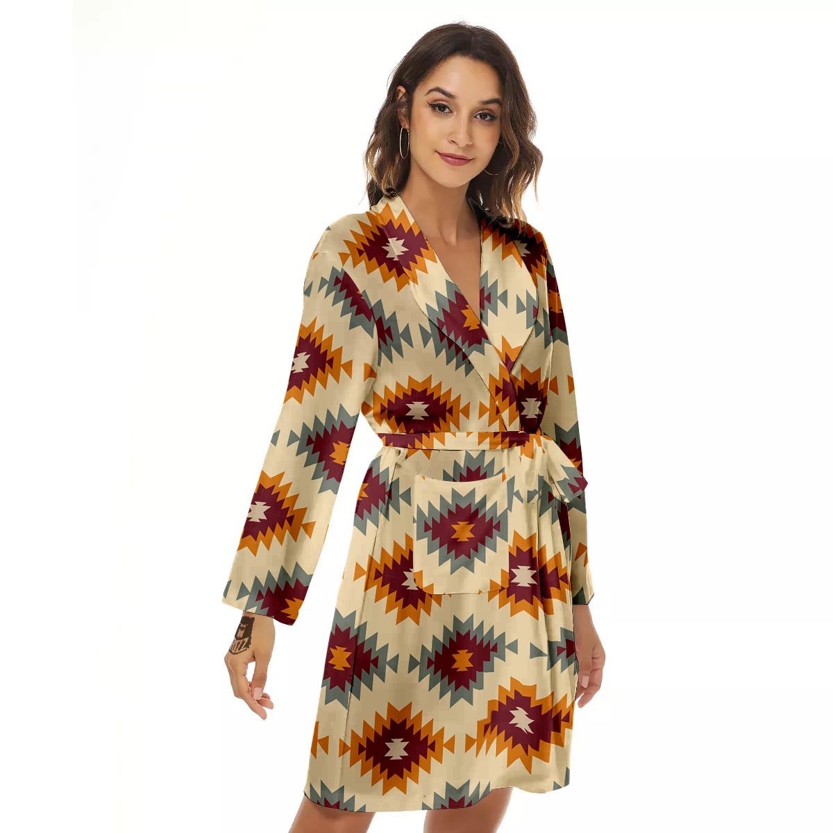 Navajo Tribal Southwestern Print Pattern Women's Robe-grizzshop