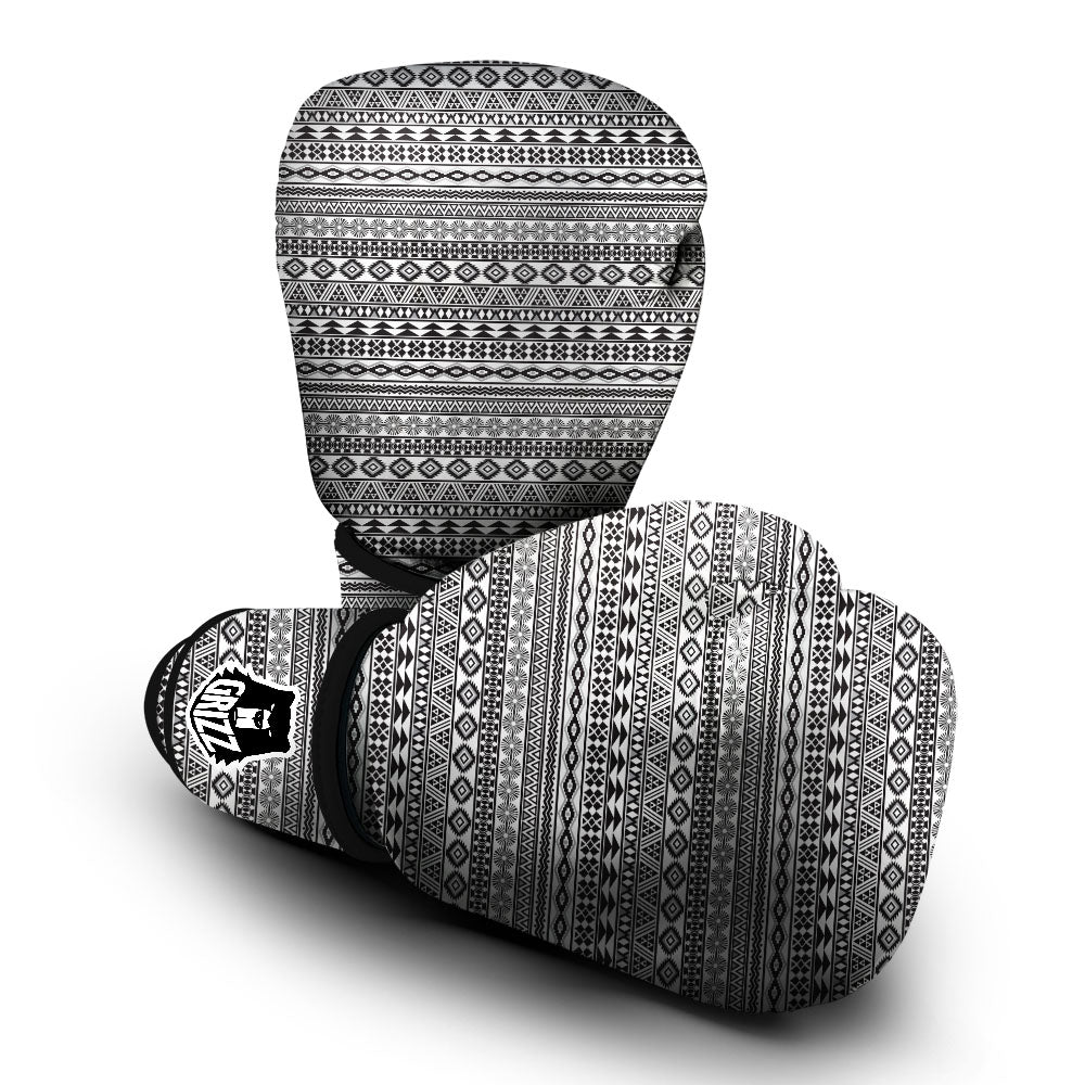 Navajo Tribal White And Black Print Boxing Gloves-grizzshop