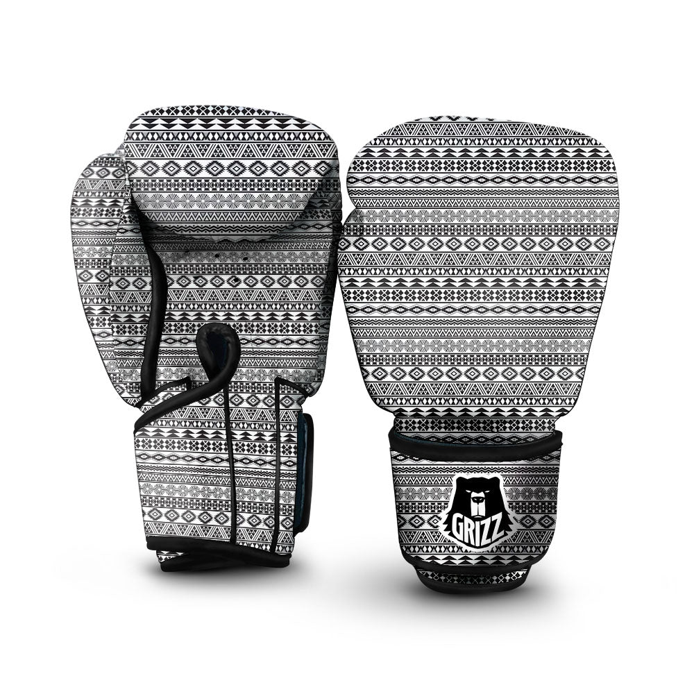 Navajo Tribal White And Black Print Boxing Gloves-grizzshop