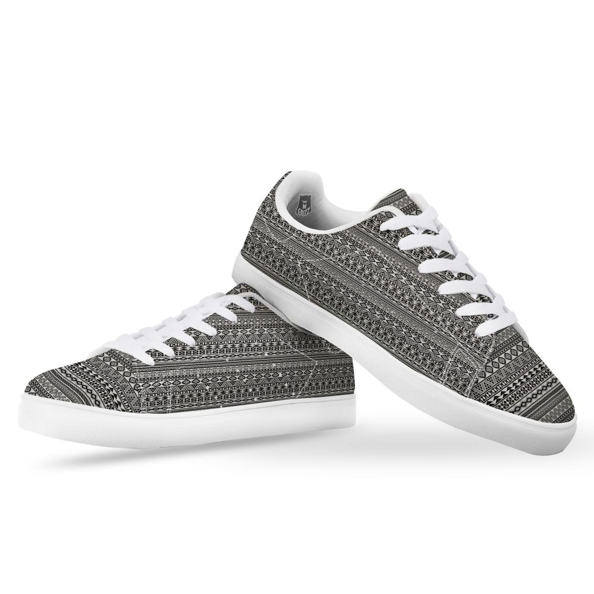 Navajo Tribal White And Black Print White Low Top Sneakers-grizzshop