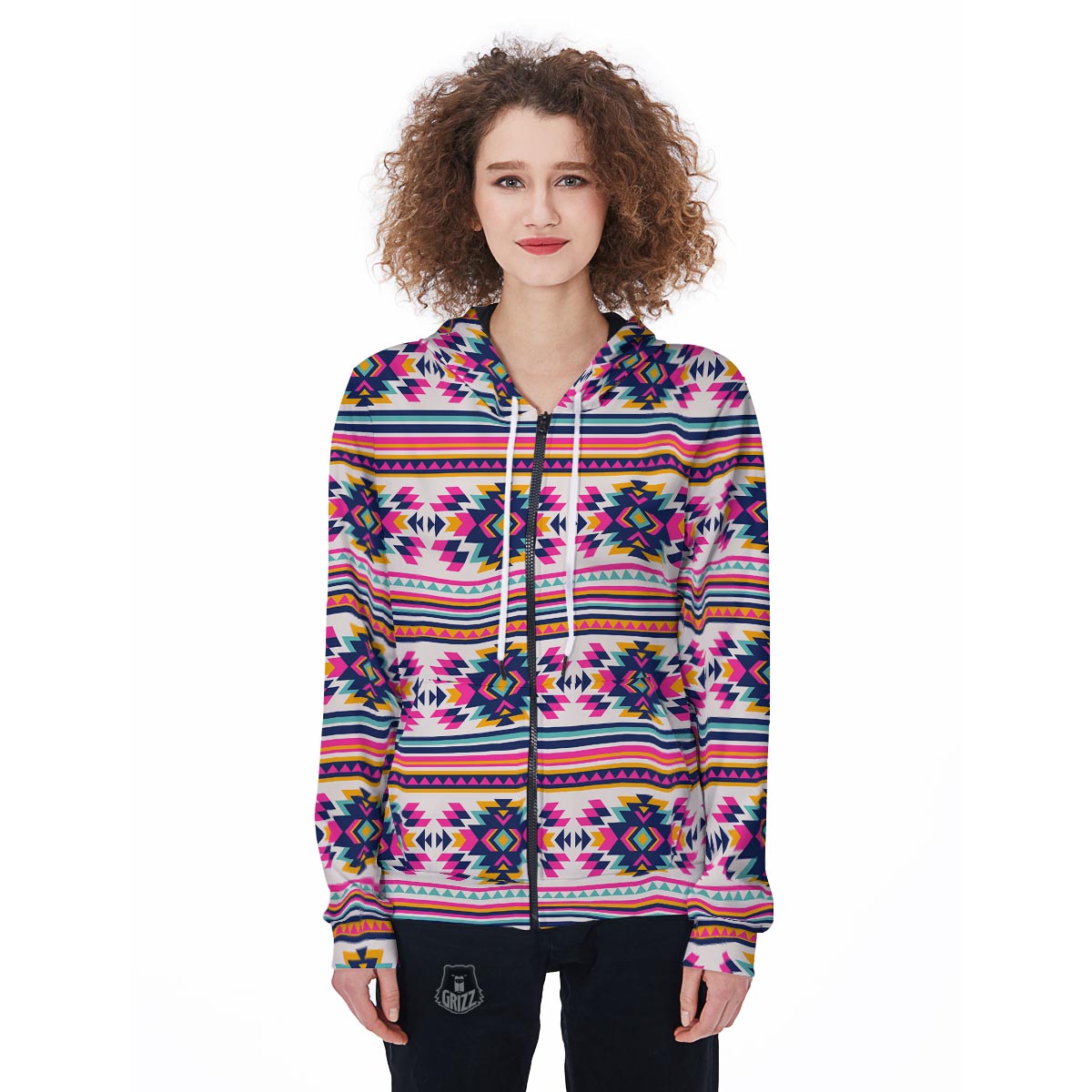 Navajo Native American Indians Aztec Tribal Print Women Zip Up Hoodies-grizzshop