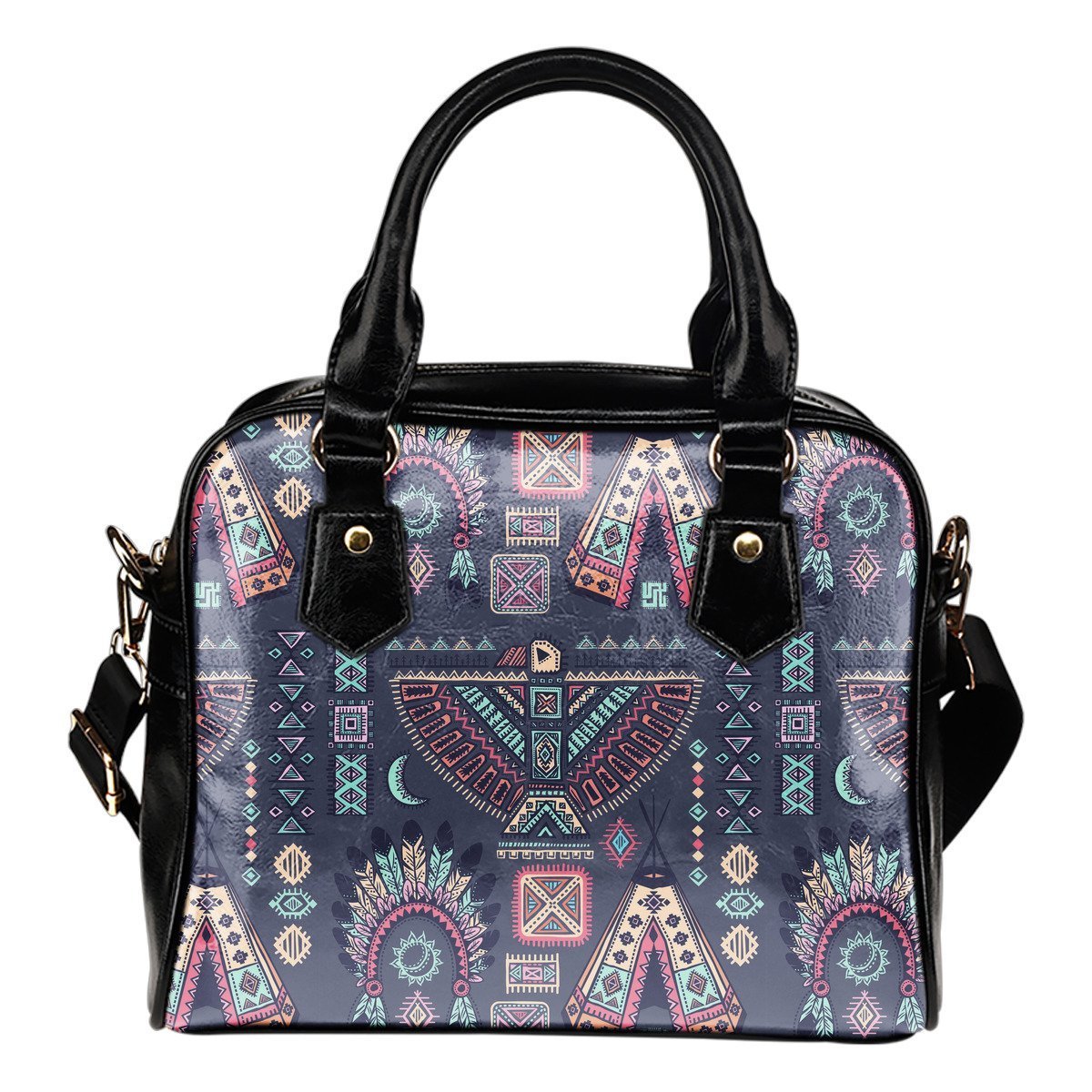 Navajo Native Aztec Indians American Tribal Print Leather Shoulder Handbag-grizzshop