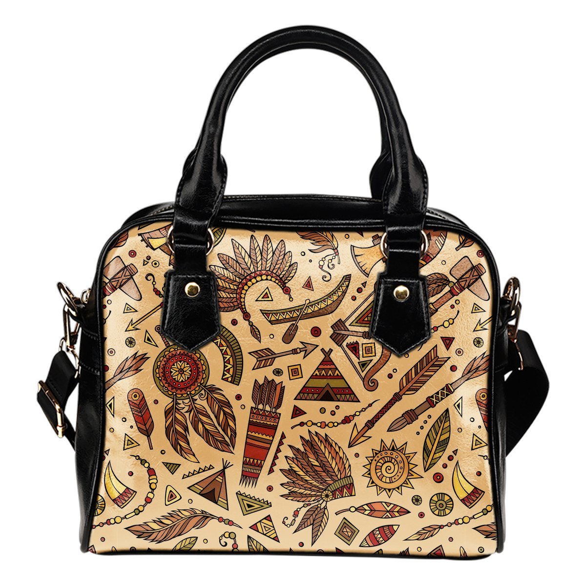 Navajo Tribal Aztec Native Indians American Print Leather Shoulder Handbag-grizzshop