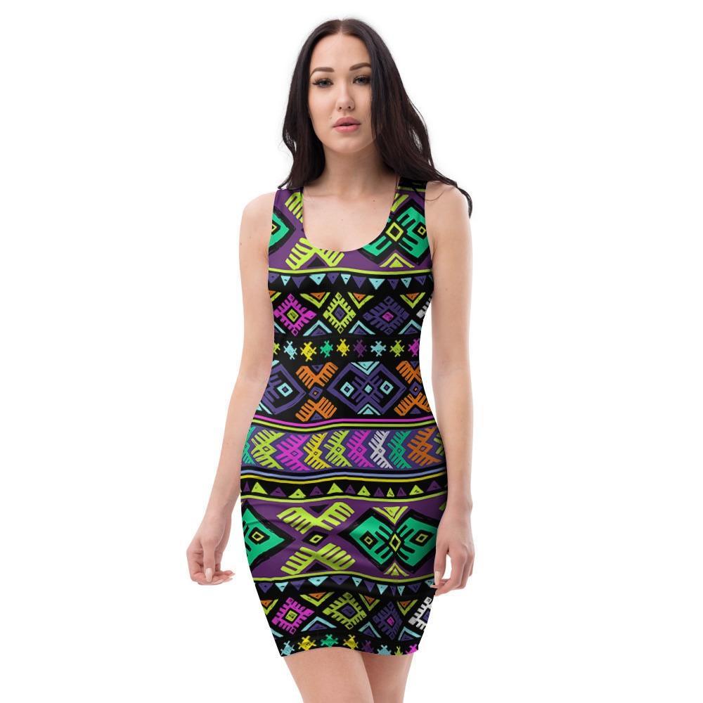 Navojo Aztec Print Bodycon Dress-grizzshop