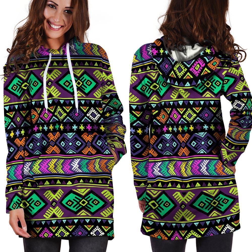 Navojo Aztec Print Hoodie Dress-grizzshop