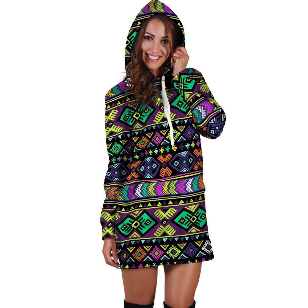 Navojo Aztec Print Hoodie Dress-grizzshop