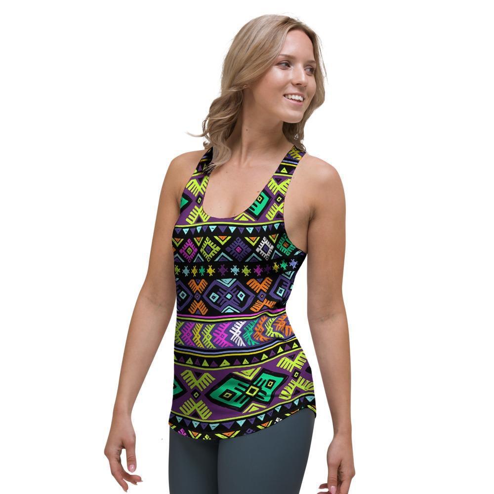 Navojo Aztec Print Women's Racerback Tank Top-grizzshop