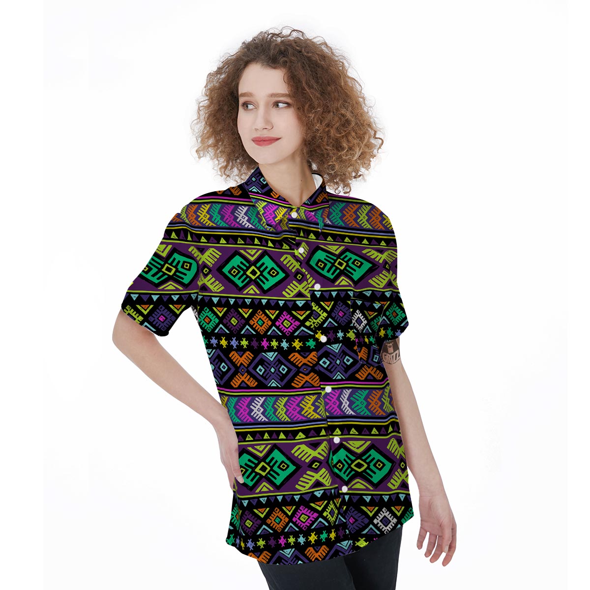 Navojo Aztec Print Women's Short Sleeve Shirts-grizzshop