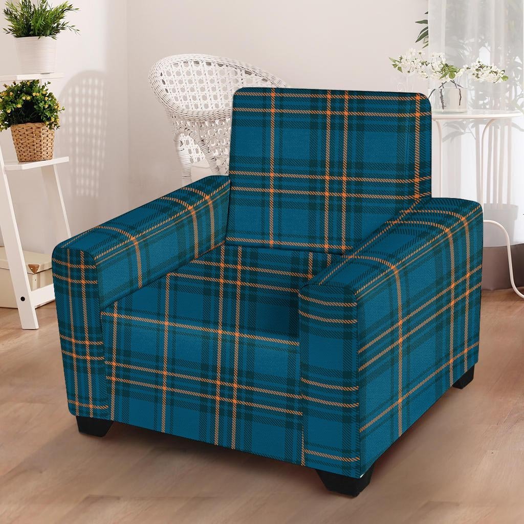 Navy Blue Plaid Tartan Armchair Cover-grizzshop