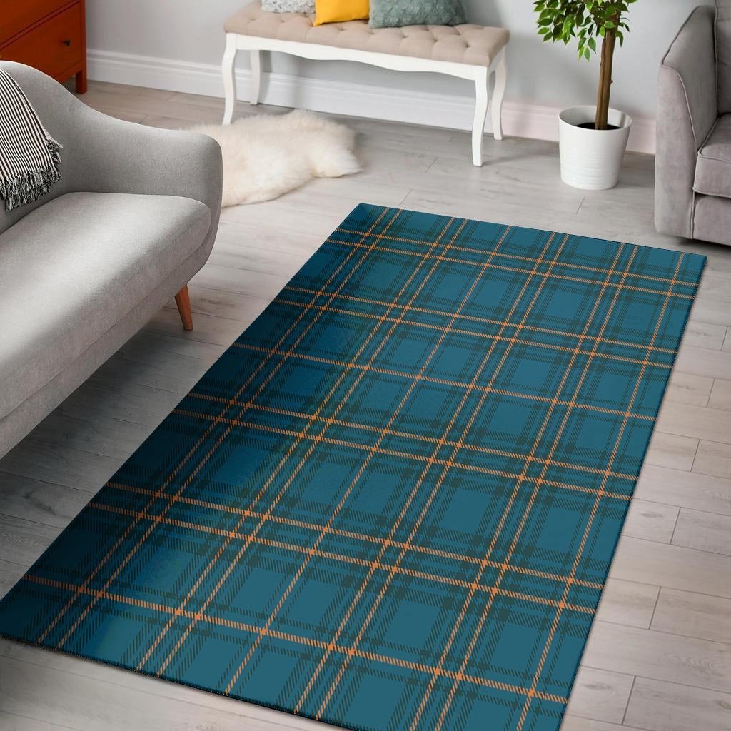 Navy Blue Plaid Tartan Floor Mat-grizzshop