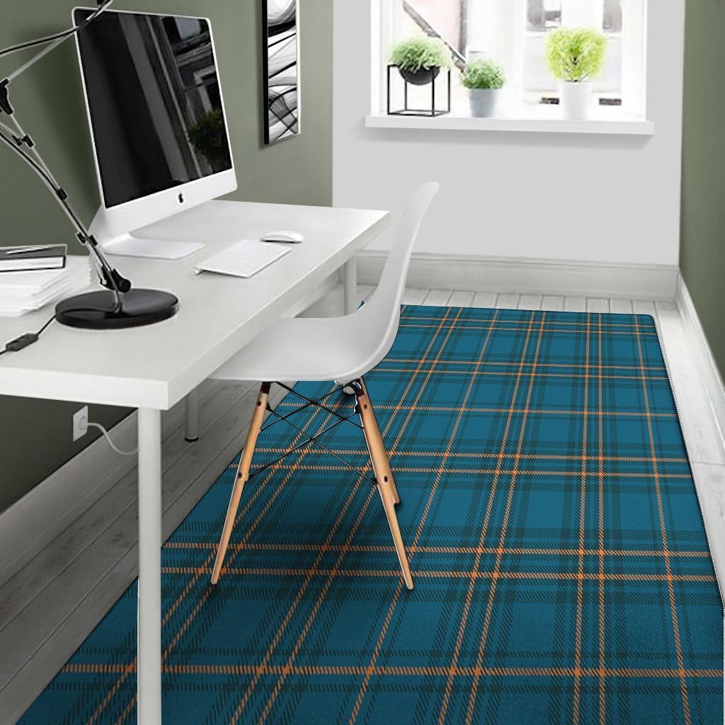 Navy Blue Plaid Tartan Floor Mat-grizzshop