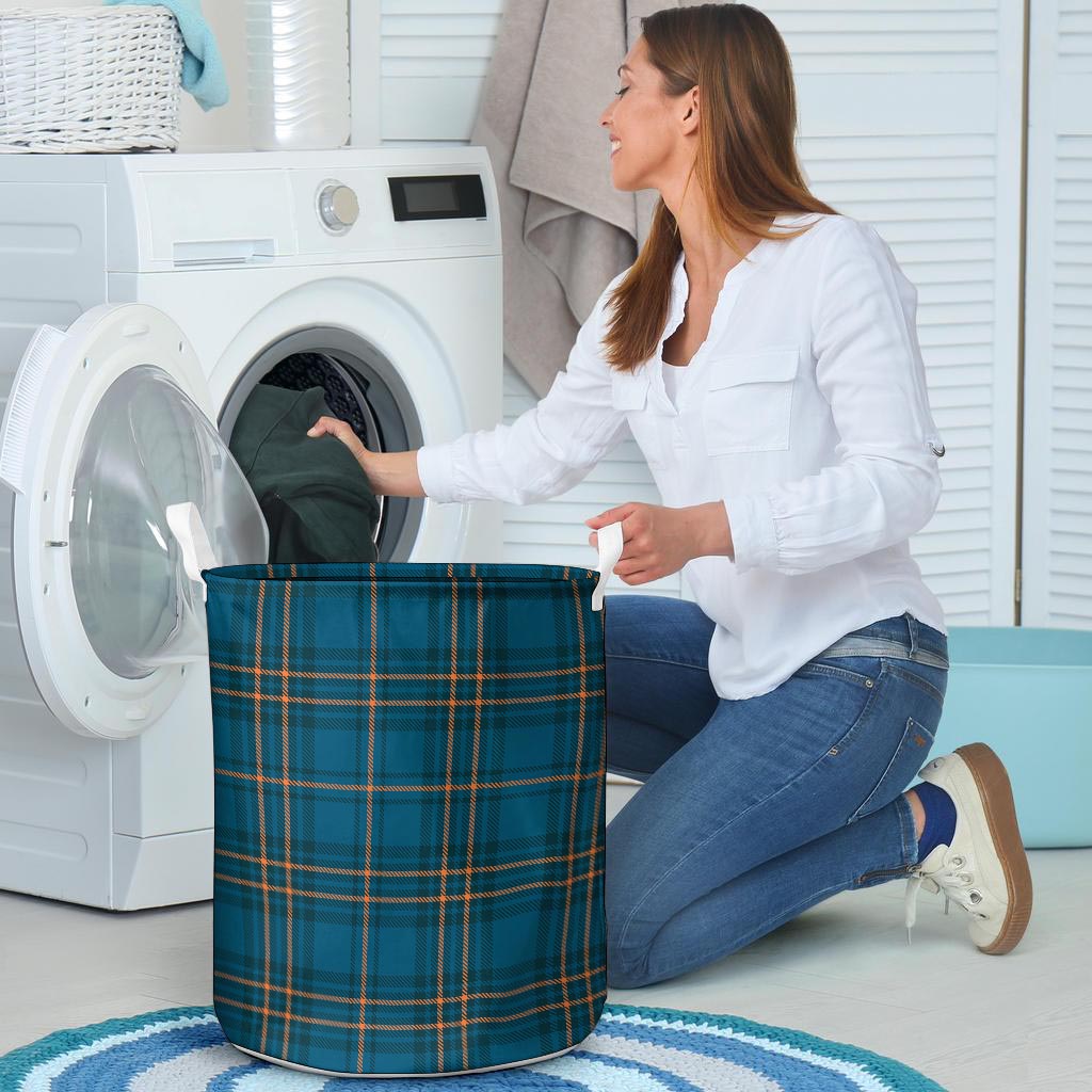 Navy Blue Plaid Tartan Laundry Basket-grizzshop