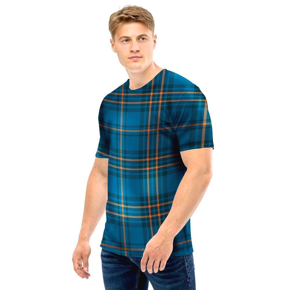 Navy Blue Plaid Tartan Men T Shirt-grizzshop