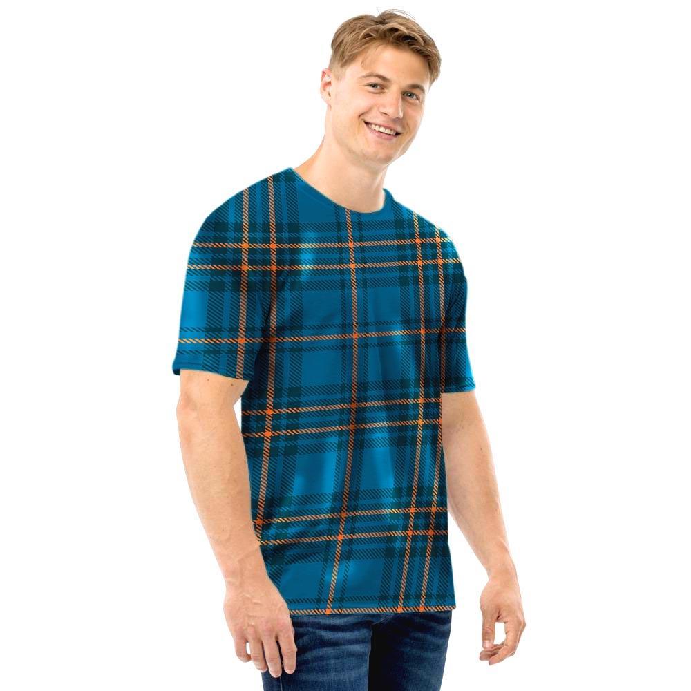 Navy Blue Plaid Tartan Men T Shirt-grizzshop