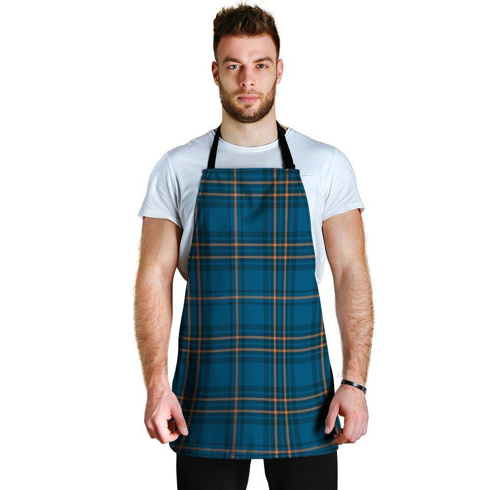 Navy Blue Plaid Tartan Men's Apron-grizzshop