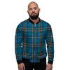 Navy Blue Plaid Tartan Men's Bomber Jacket-grizzshop